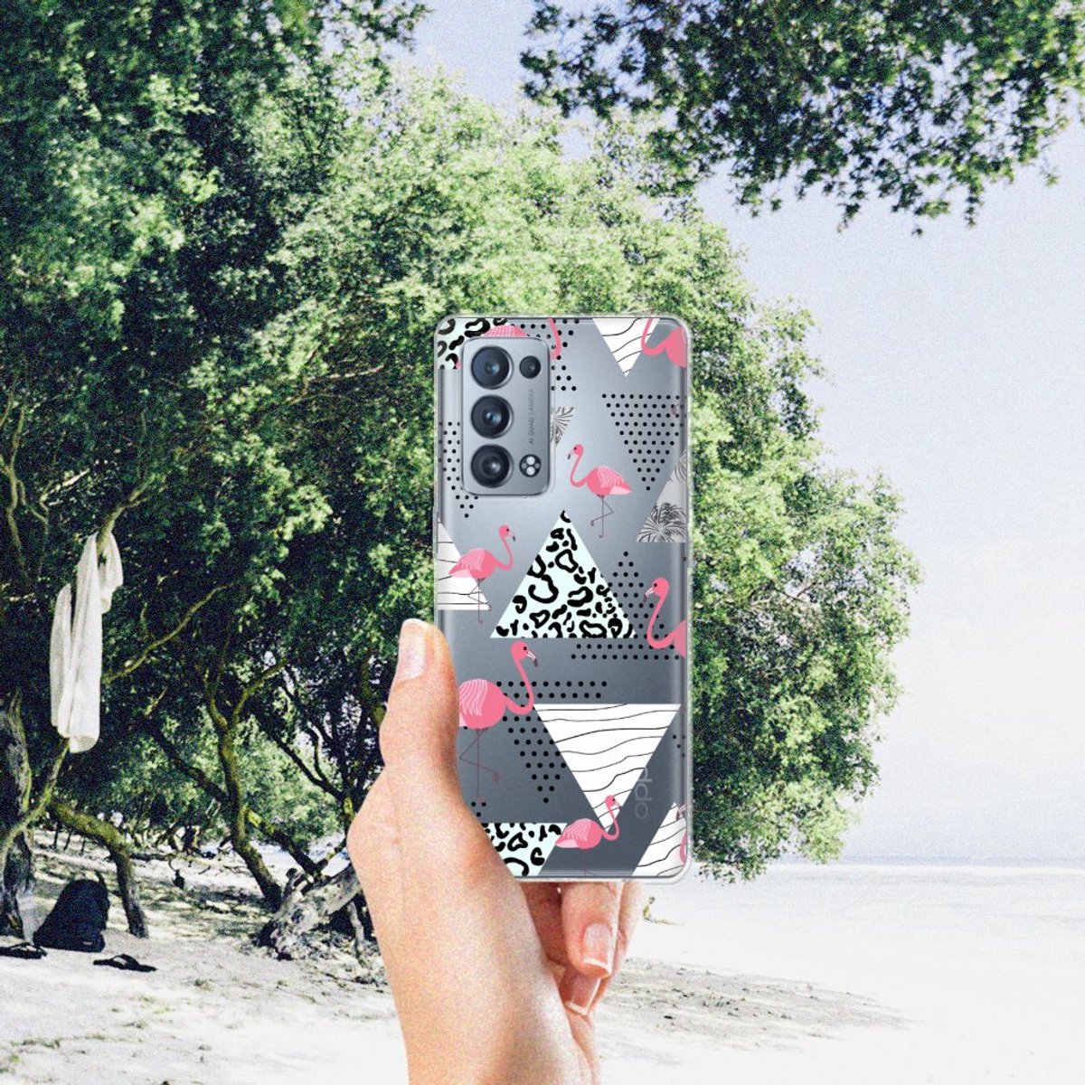 OPPO Reno 6 Pro Plus 5G TPU Hoesje Flamingo Triangle