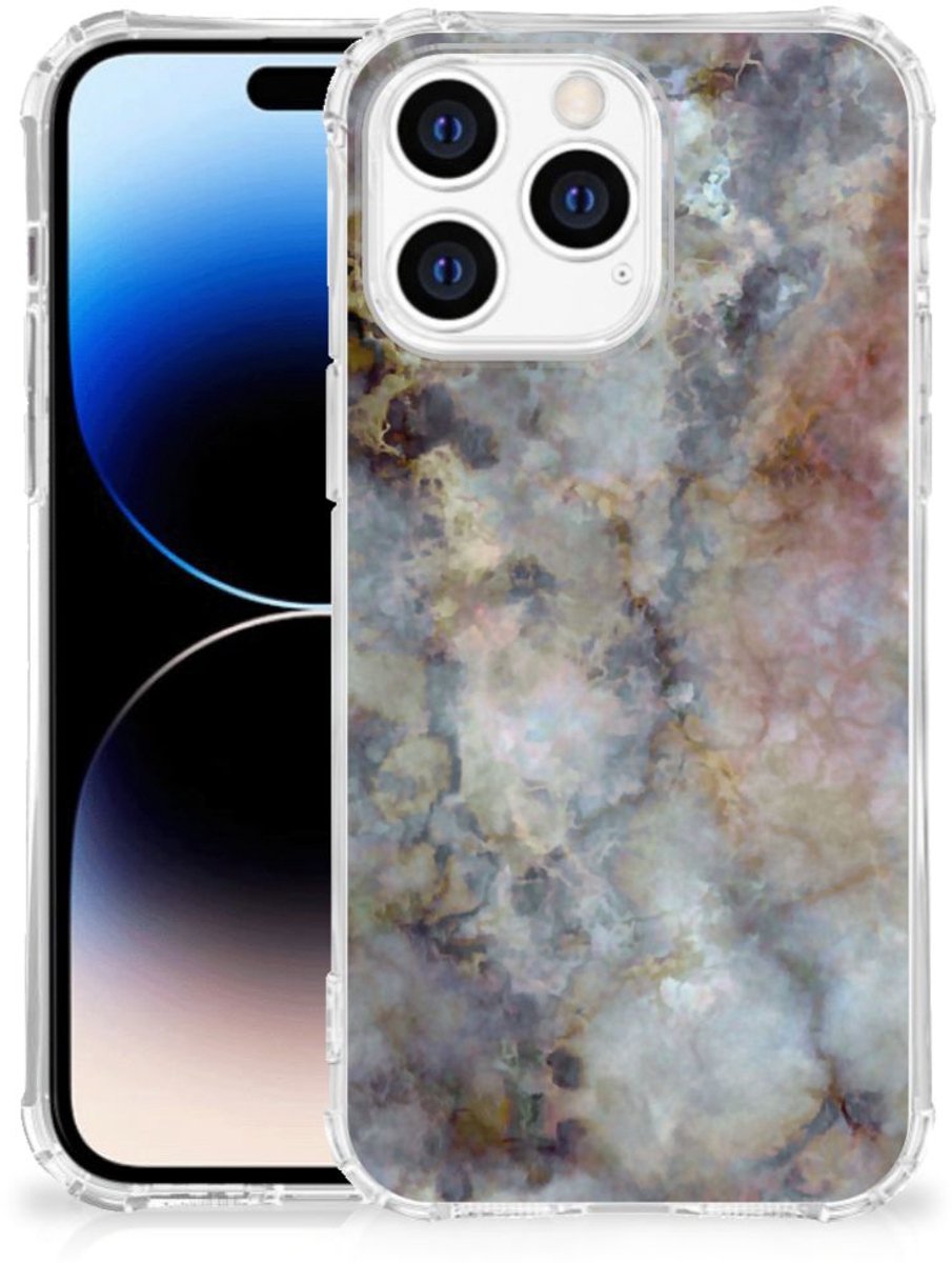 Apple iPhone 14 Pro Max Anti-Shock Hoesje Marmer Grijs