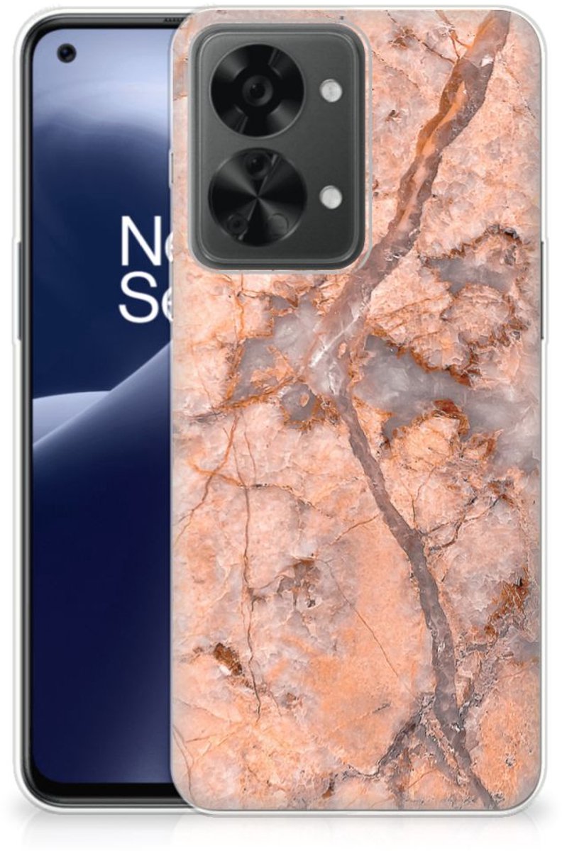 OnePlus Nord 2T TPU Siliconen Hoesje Marmer Oranje