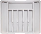 Deleca Bestekbak Extensible avec 8 Compartiments - Organisateur de Tiroir à Couverts - Organisateur de Couverts de Cuisine - Range-Couverts Cuisine - 57 x 38 cm - Plastique / Wit Grijs
