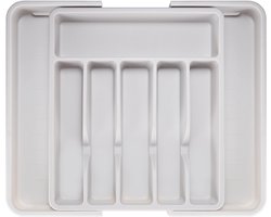 Deleca Uitschuifbaar Bestekbak met 8 Vakken - Besteklade Organizer - Keukenlade Bestek Organiser - Bestekhouder Keuken - 57 x 38 cm - Kunststof / Wit