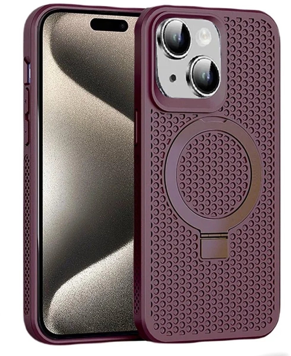 Cityhoesje - iPhone 15 - Magnetic - Ring Holder Kickstand - Protective – Backcase - Rood