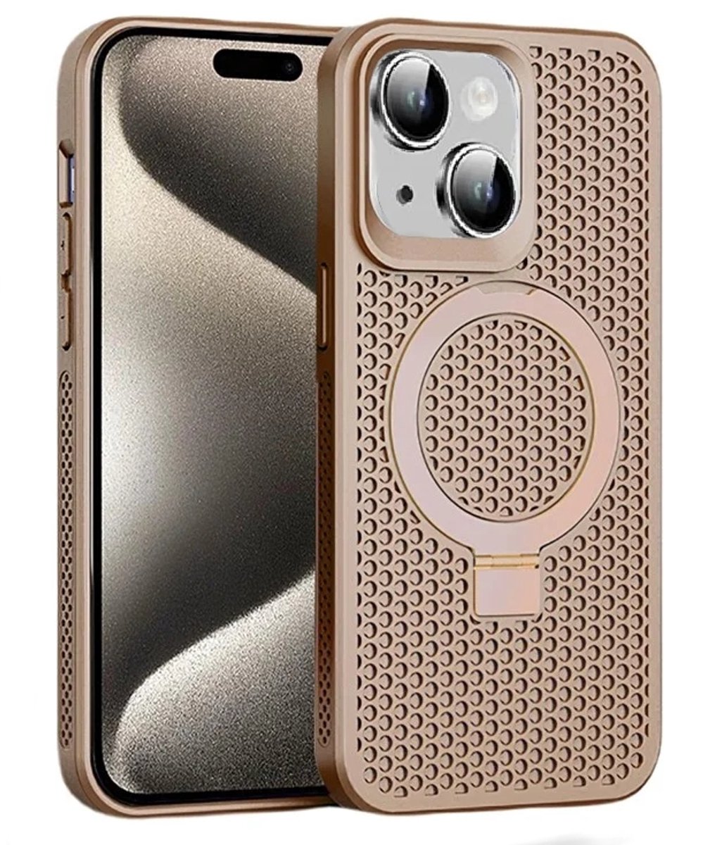 Cityhoesje - iPhone 15 Plus - Magnetic - Ring Holder Kickstand - Protective – Backcase - Roségoud