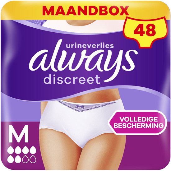 Always Discreet Broekjes Voor Urineverlies Dames, M, x48 Broekjes