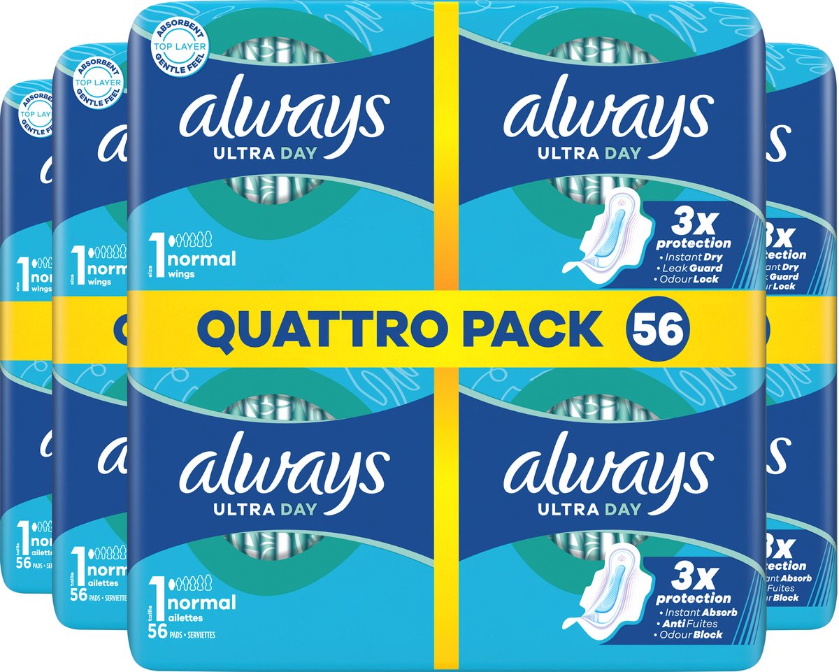 Always Ultra Dag Maandverband Normal Maat 1 Met Vleugels - 4 x 56 maandverbanden