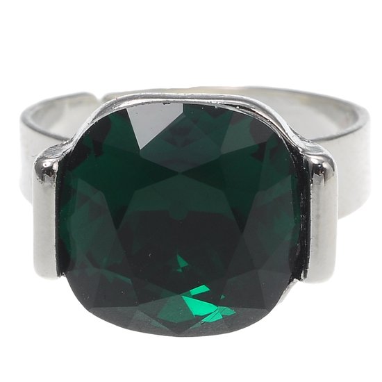 Ring ajustable argentée Behave ® – Pierre carrée verte – Sans nickel – Sac cadeau inclus