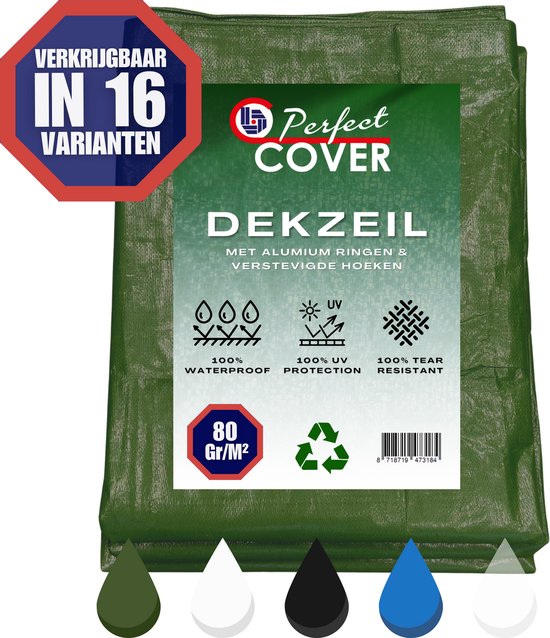 G.F. afdekzeil Top Line 260g/m², Groen, 1,5m x 10m = 15m² keuze uit 23 verschillende maten in groen en wit! zeildoek met oogjes, uv-bestendige stof, Dekzeil met bevestigingsringen, afdekhoes