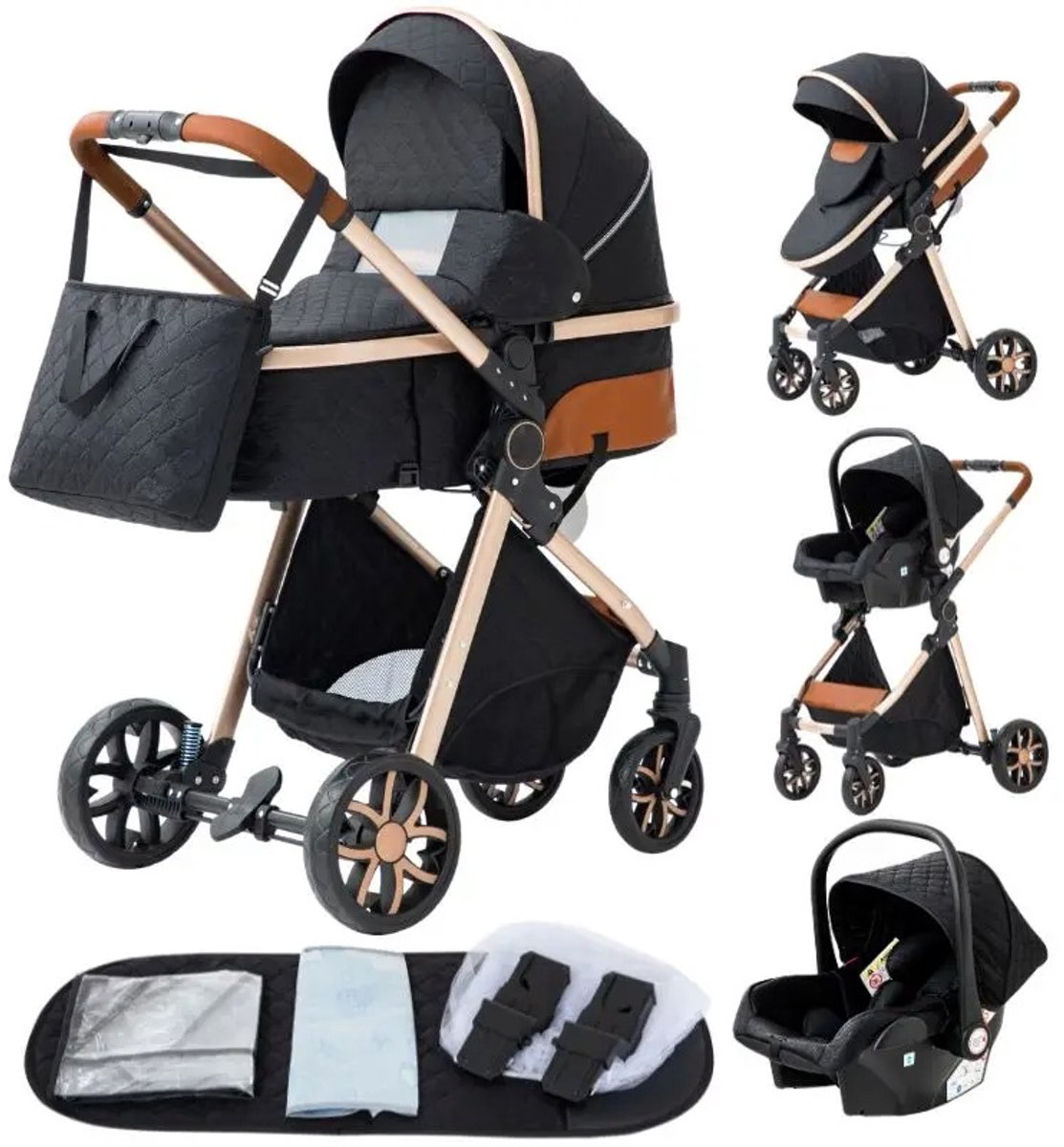 Kinderwagen 3 In 1 Opvouwbare Buggy - Zwart - Kinderwagen - €219,95