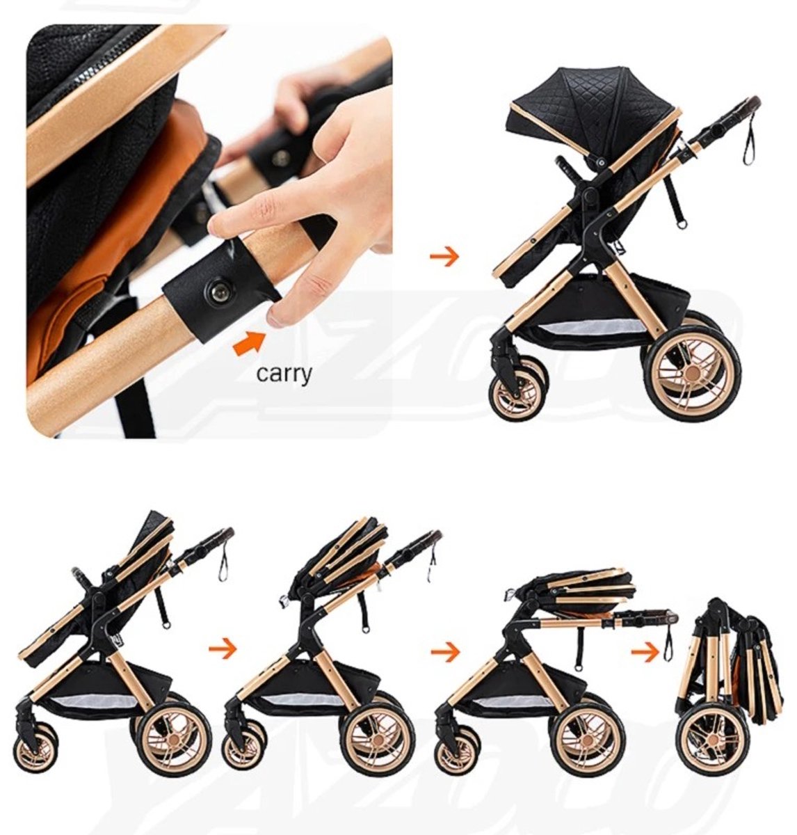 Kinderwagen Khaki 3 In 1 Inklapbare Buggy - afbeelding 3
