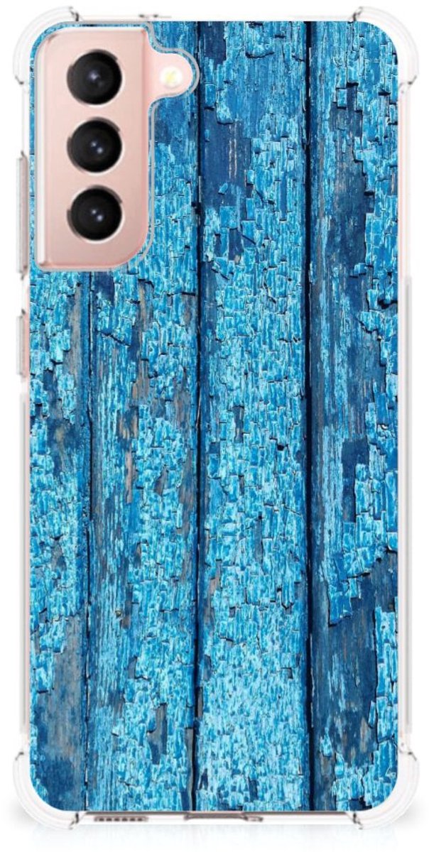 Samsung Galaxy S21 FE Stevig Telefoonhoesje Wood Blue