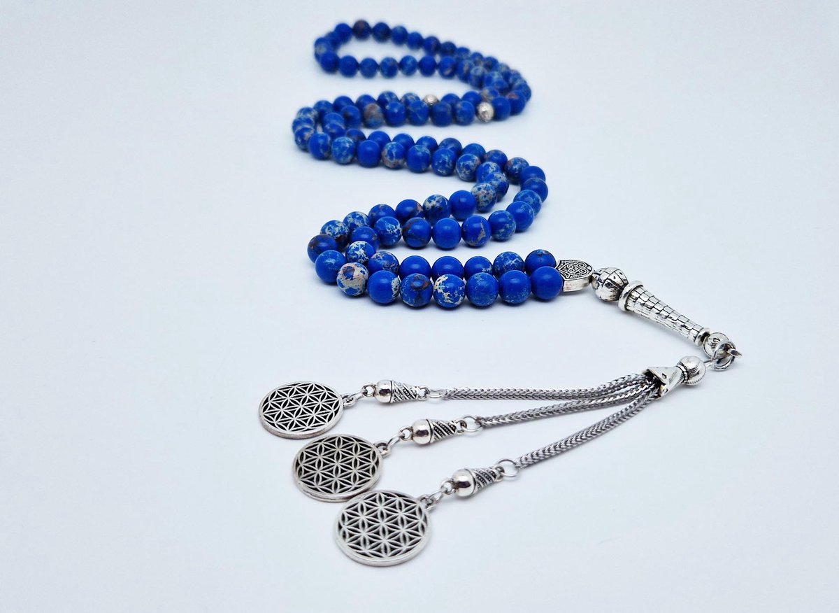 Handgemaakte tesbih "Tasbih" natuursteen " Lapis Lazuli" - Aantal kralen 99 - Diameter kralen 8MM - met metaal tassel "Harmonie" - Een mooi cadeau-idee