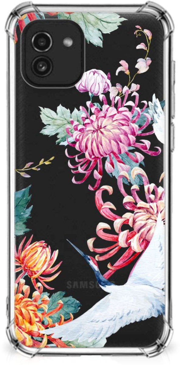 Samsung Galaxy A03 Case Anti-shock Bird Flowers