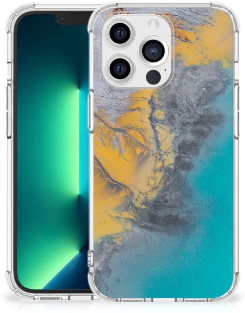Back Cover voor iPhone 13 Pro Max Anti-Shock Hoesje Marble Blue Gold
