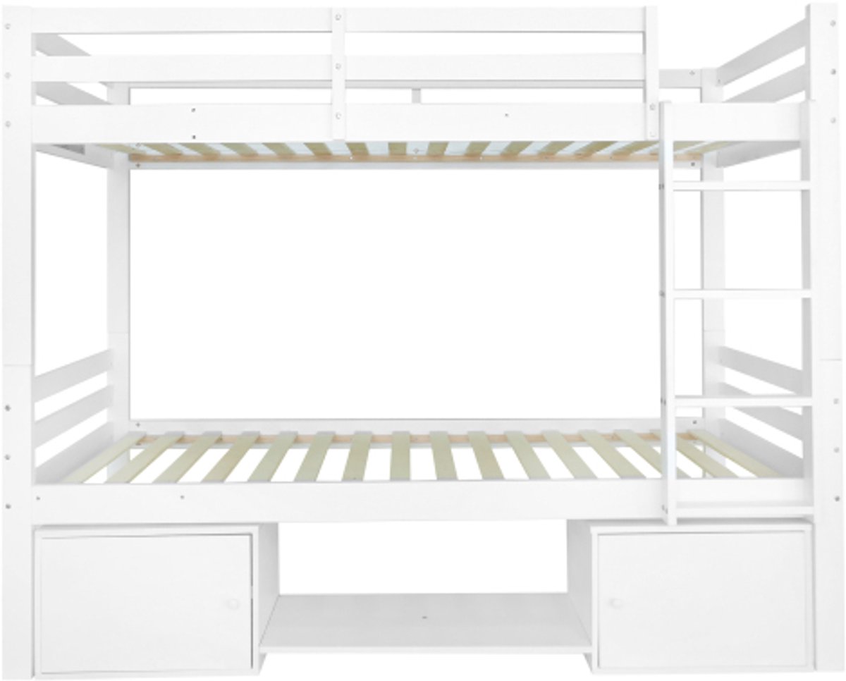 GOTAGEE Stapelbed voor kinderen, kinderbed met schoenenrekken en opbergvakken, bed gedeeld in 2 eenpersoonsbedden, jeugdbed, eenpersoonsbed, wit, 90x200cm.