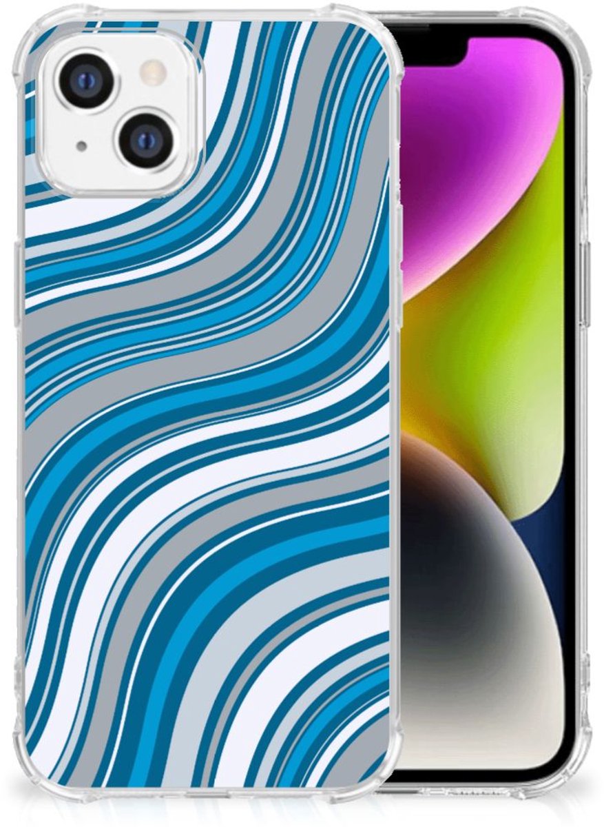 iPhone 14 Doorzichtige Silicone Hoesje Waves Blue