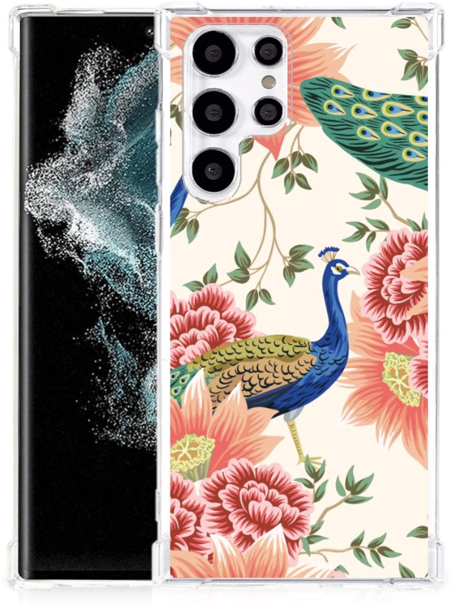 Case Anti-shock voor Samsung Galaxy S22 Ultra Pink Peacock