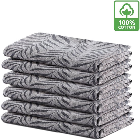 Droomtextiel® Essuies de vaisselle & Torchons - Lot de 6 Blocs Anthracite - 4 Essuies de vaisselle & 2 Torchons - 100% Katoen
