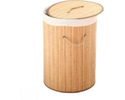Ceruzo Wasmand met Deksel - Bamboe -Wassorteerder - Rond - Opvouwbaar-Wasbare Waszak Katoen- 48 Liter
