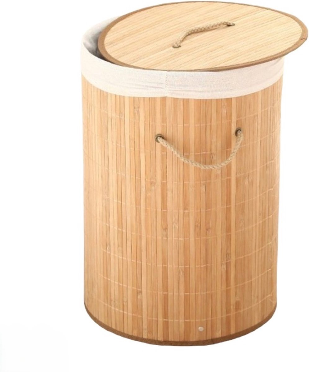 Goedkoopste Ceruzo Wasmand met Deksel - Bamboe -Wassorteerder - Rond - Opvouwbaar-Wasbare Waszak Katoen- 48 Liter