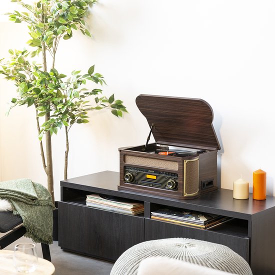 Retro platenspeler Bluetooth - Fenton Memphis - Met FM en DAB radio - Cassette speler - Donkerbruin — afbeelding 2