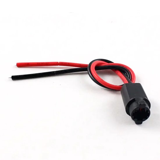 Zwarte T5 fitting met rode en zwarte draden, geknoopt, geschikt voor auto instrumentenpaneel en koplamp.