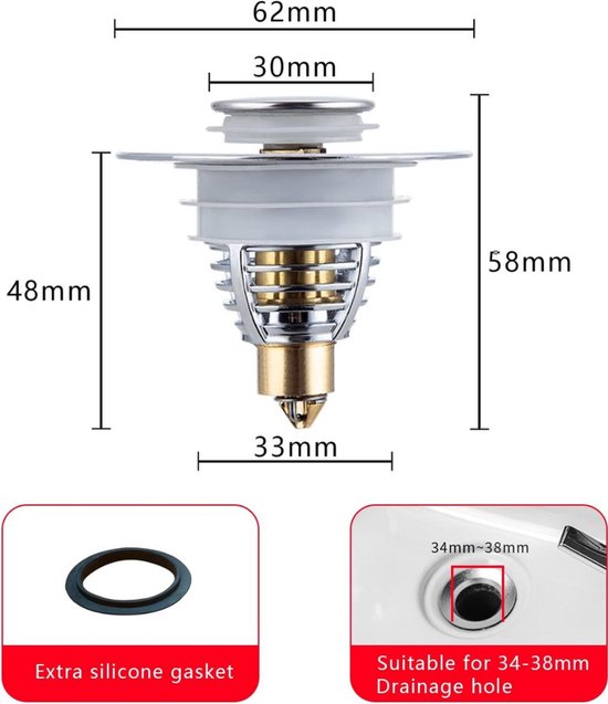 Universele Wastafelplug, Wastafel Wastafel Plug Vervanging Afvoer Pop Up Plug In Hoogte Verstelbare Badkamer Pluggen