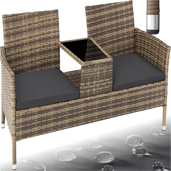 tectake - Banc de jardin en osier avec table nature/gris foncé - 404560