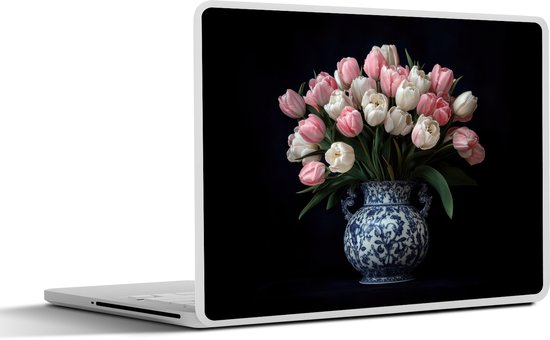 Laptop sticker - 13.3 inch - Bloemen - Roze - Tulpen - Vaas - 31x22,5cm - Laptopstickers - Laptop skin - Cover