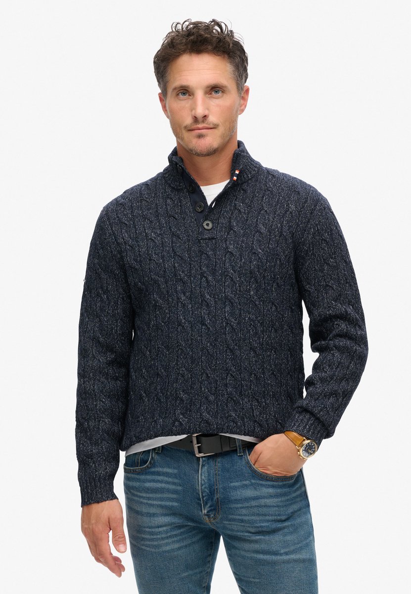 Superdry Kabeltrui met knopen bij de hals Heren Sweaters Marineblauw