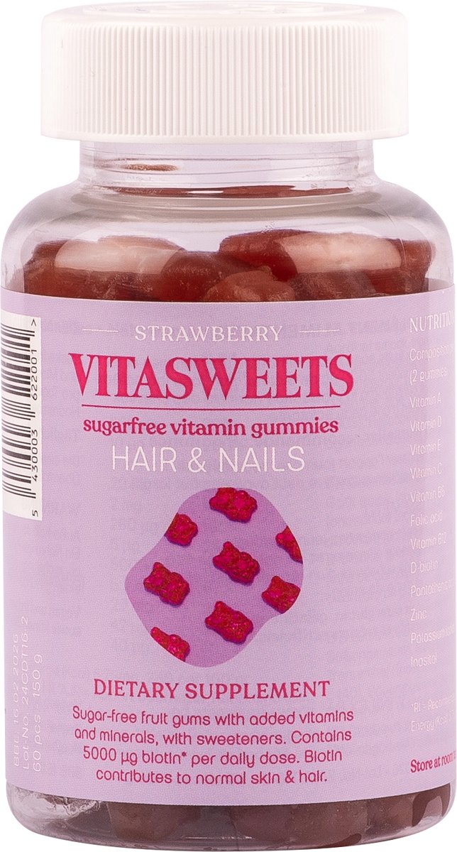 Goedkoopste Hair&Nails Aardbeismaak - Suikervrije Vitamine gummies - Vegan - Haar vitamines - haargroei - Nagel vitamines - Biotine - goed voor 1 maand - Bewezen werking - Geregistreerd bij het FAVV