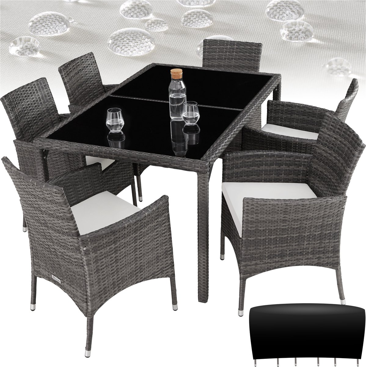 tectake - luxe Wicker zitgroep Porto 6 + 1 - grijs - 404321