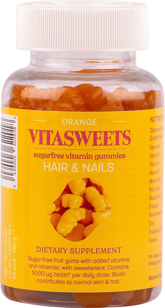 Goedkoopste Hair & Nails Sinaasappelsmaak - Vitamine gummies - Vegan - Haar vitamines_ haargroei - Nagel vitamines - Biotine - Suikervrij - goed voor 1 maand