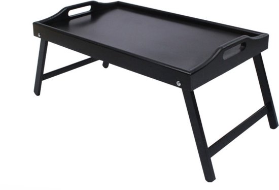 EXABANG Ontbijtdienblad bamboe bedtafel inklapbaar beddienblad eetdienblad met voet dienblad klaptafel bed blad tafel (60 x 30,3 x 22,7 cm, zwart