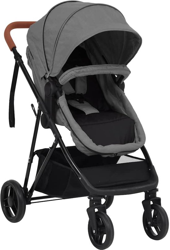 vidaXL - Kinderwagen - 2-in-1 - staal - lichtgrijs - en - zwart