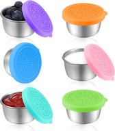 Mini Vershoudbakjes - RVS Snackbox - To Go Set 6 Dressingpotjes 50ml - Duurzame Snackdoosjes - Diepvriesbakjes - Lunchbox Seal cup - Voorraaddoosjes Met Deksel Uit Silicone - Dressing Bakje - BPA Vrij - Lekvrij - Voor Snack/Dips/Salade/Specerijen Enz