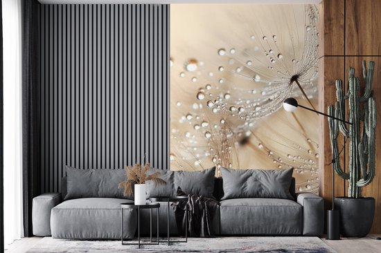 Behang - Fotobehang Paardenbloem - Abstract - Natuur - Beige - Breedte 180 cm x hoogte 280 cm