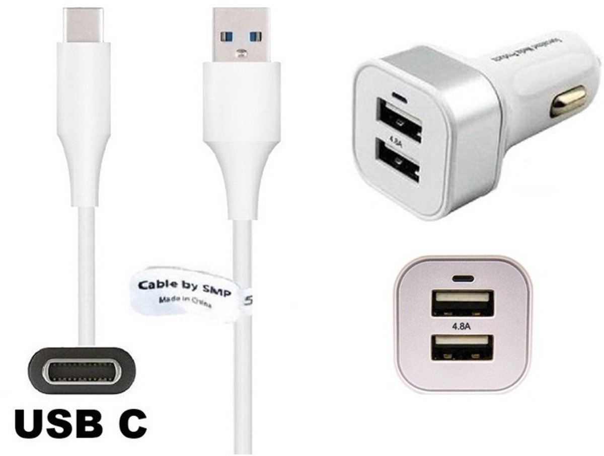 OneOne auto oplader met 2 poorten + 0,2m sterke USB C kabel. Krachtige 24 Watt autolader past op Sony Xperia 1, 1 II (2), 1 III (3), 1 IV (4), 1 V (5), 1 VI (6), 5, 5 II (2), 5 III (3) , 5 IV (4), 5 V (5)
