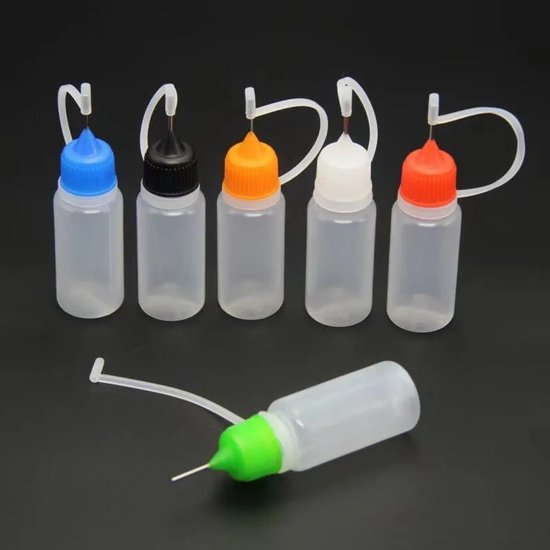 Naaldflessenset, druppelfles kunststof 50 ml, plastic naaldfles, naaldpunten, fles, precisiepunten, applicatorflessen, lijmfles, naaldfles, doseerfles, knijpfles, 8 stuks 2 pipet