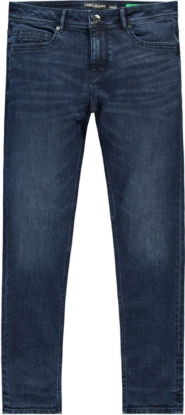 Donkerblauwe regular fit jeans, de voorkant is zichtbaar.