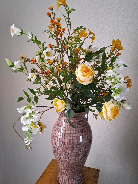 Fleurs en soie, fleurs Fleurs artificielles , fausses fleurs, bouquet de soie, bouquet de soie - Fleurs de soie de Luxe - bouquet de fleurs fines de printemps jaune Wit