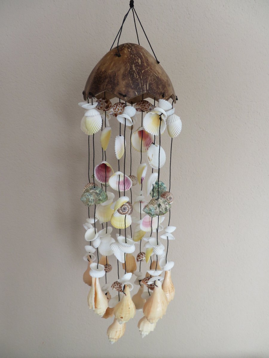 Tropische decoratie – batok schelpenhanger – handgemaakte decoratie - schelpen – kokosnoot hanger – decoratie – ibiza - tropisch-design - interieurdecoratie - wanddecoratie - plafonddecoratie - strandthema – tropische sfeer –