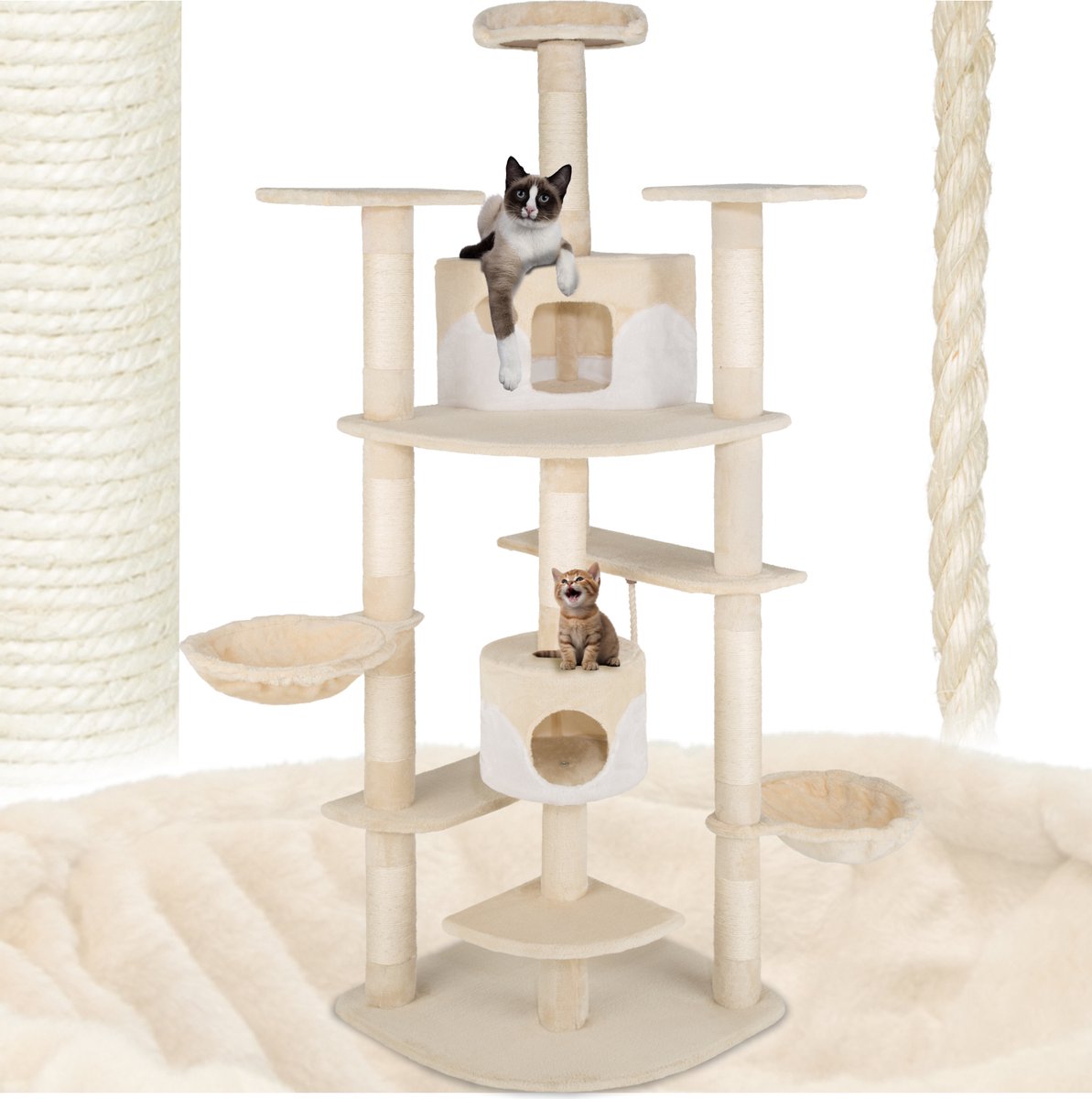 tectake - Katten krabpaal Fippi - 201 cm hoog - beige wit - 402186