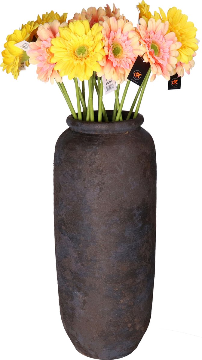 Kunstbloemen boeket Gerbera - 8x - 72 cm - zalm/geel - real touch - kunst zijdebloem