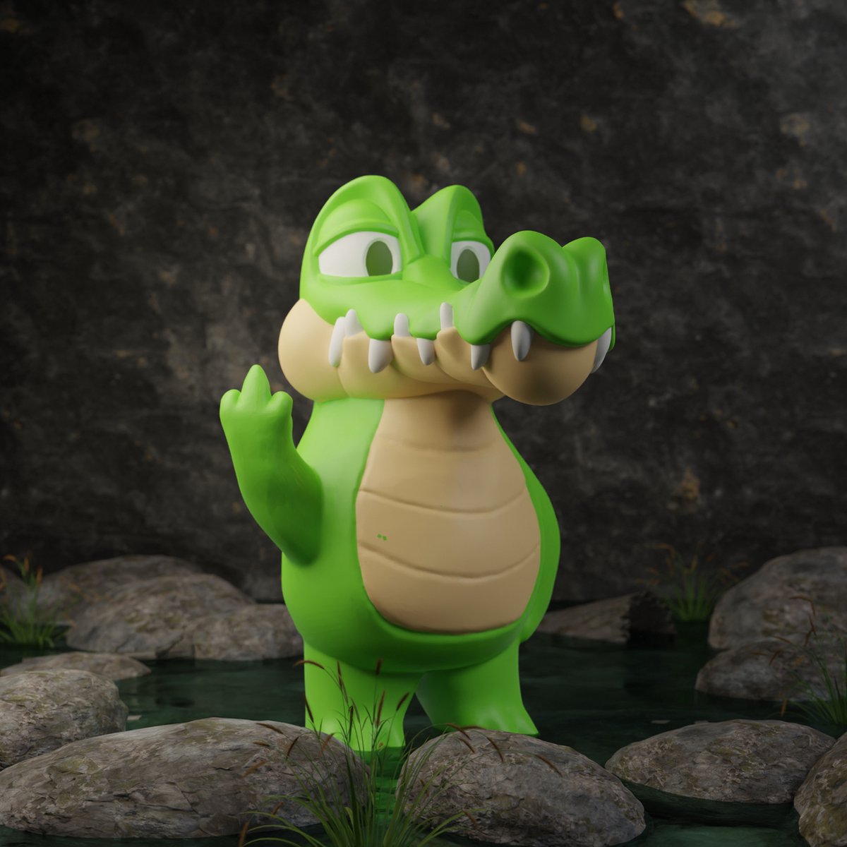 AnimalsAttitude – Middelgrote Krokodil Figurine met Middelvinger – 3D-geprint PLA Beeldje – Conversation Starter Piece & Gift Idea