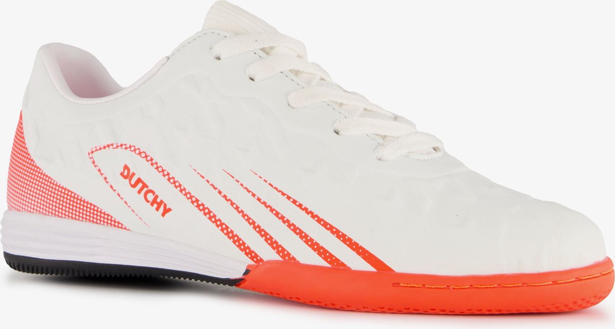 Witte Dutchy zaalschoenen met rode accenten, vetersluiting en rubberen non-marking zool, maat 32.