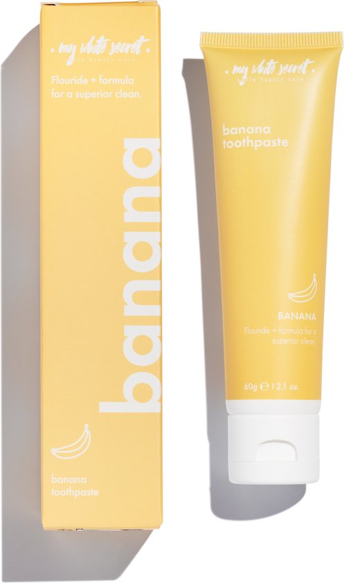 Foto: My white secret banana tandpasta met smaak 60 gram tandpasta whitening tandenpasta tanden bleken tandenblekers beter dan hismile