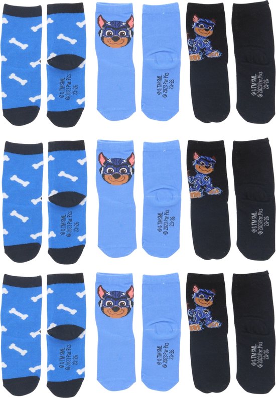 Paw Patrol Sokken - Maat 23/26 - 9 Paar - 3 x 3-Pack - Blauw - Jongens
