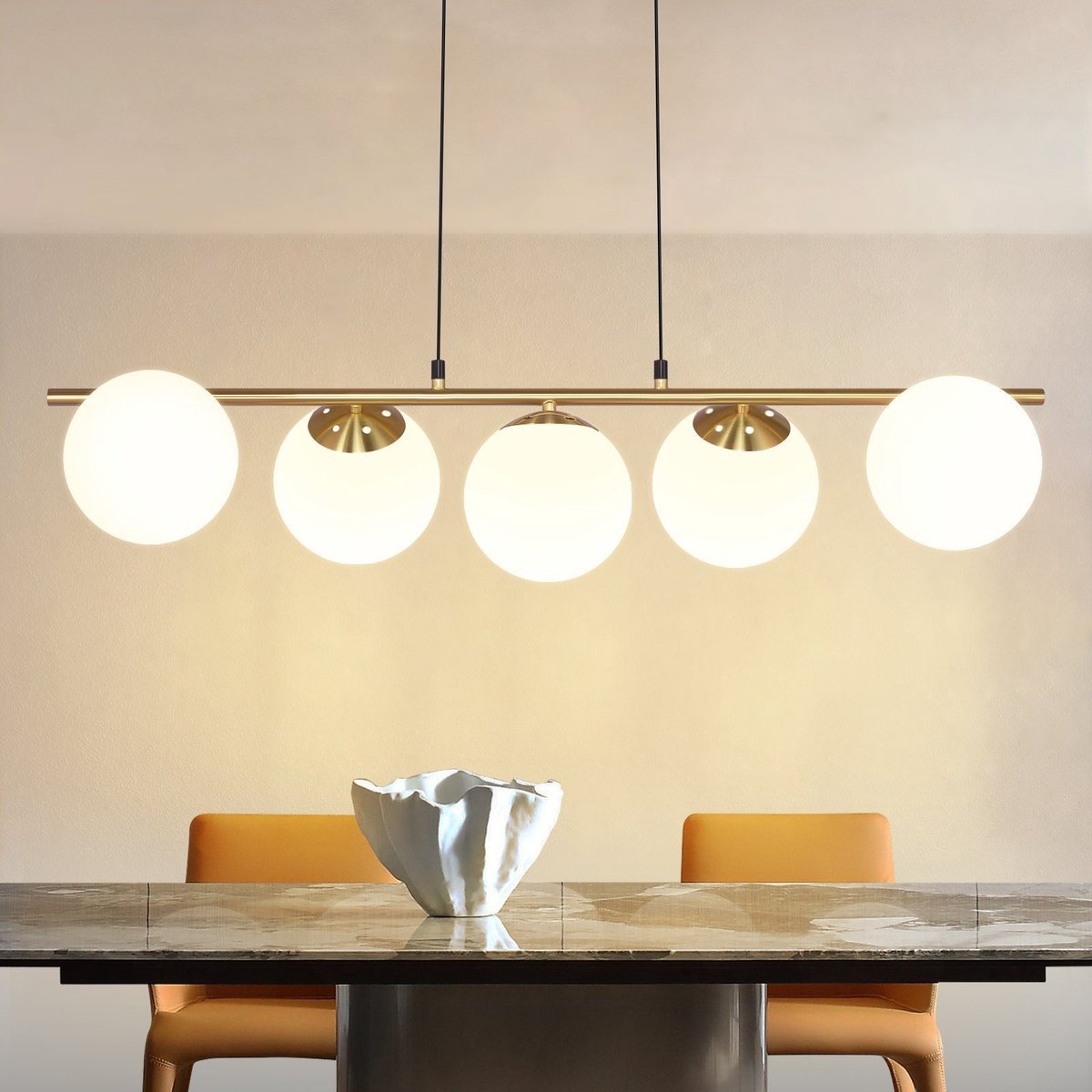 NETTLIFE Hanglamp modern - 5xE27 - glazen - goud - 150CM in hoogte verstelbaar eettafel lamp - voor woonkamer bar - zonder lampen