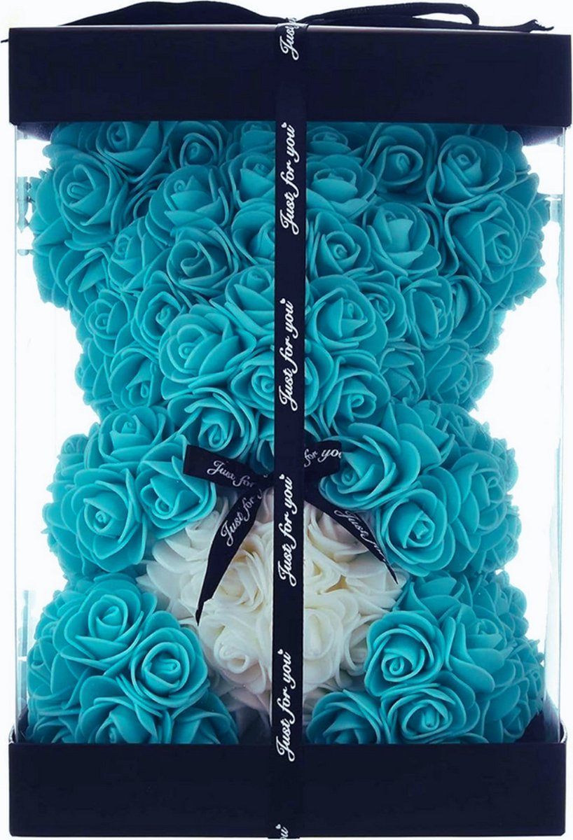 Handgemaakte Rozenbeer - Valentijns- En Verjaardagscadeau Voor Moeder - Meisjes En Minnaar - Inclusief Transparante Cadeaudoos (10 inch) - Tiffany