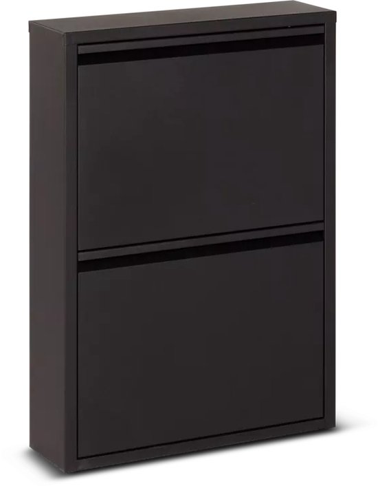 Meuble à chaussures en métal 2 - Portes de WDMT™ | 70x15x50cm | Meuble à chaussures moderne pour un rangement élégant de votre collection de chaussures | Noir mat